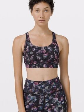 lululemon athletica Black Floral Print Sports Bra size 10